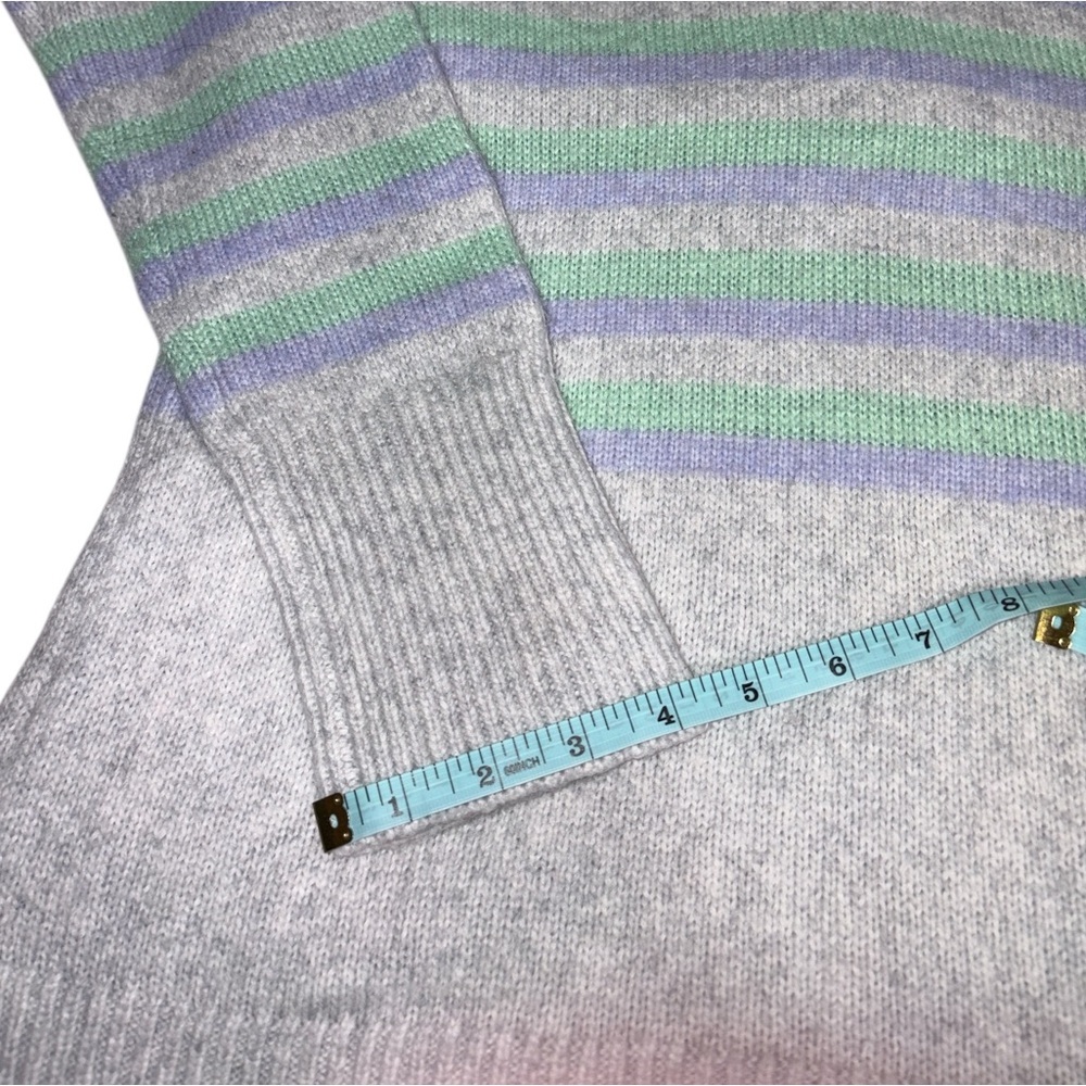 Ann Taylor LOFT Tunic Sweater Sz M Gray Aqua Blue Stripe Wool Blend Boat Neck - Picture 9 of 9